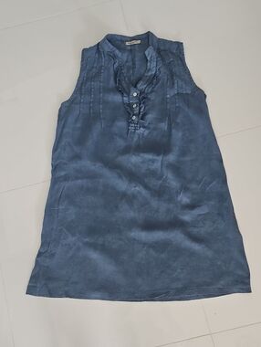 Alessia Pacini Sleeveless Ruffle-Trim Casual Dress in Light Navy Blue